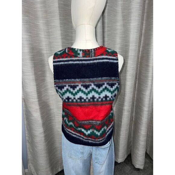 Vintage 90s wool Aztec print‎ vest medium - Picture 3 of 5